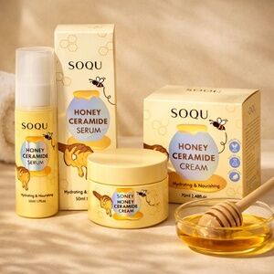SOQU Honey Ceramide Serum + Cream 2pc Set K-Beauty Hydrating Moisturizer